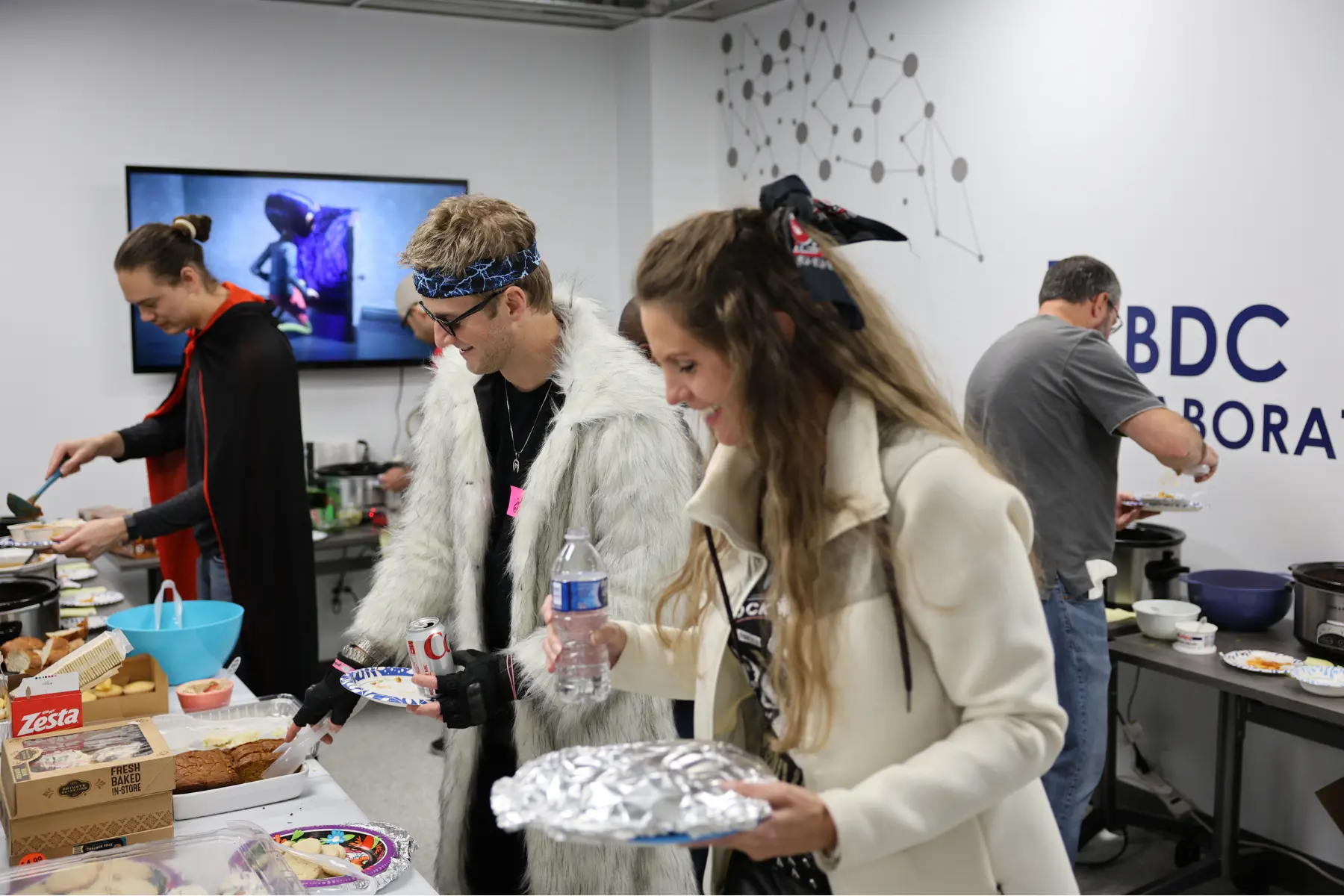 BDC Labs team members eating together